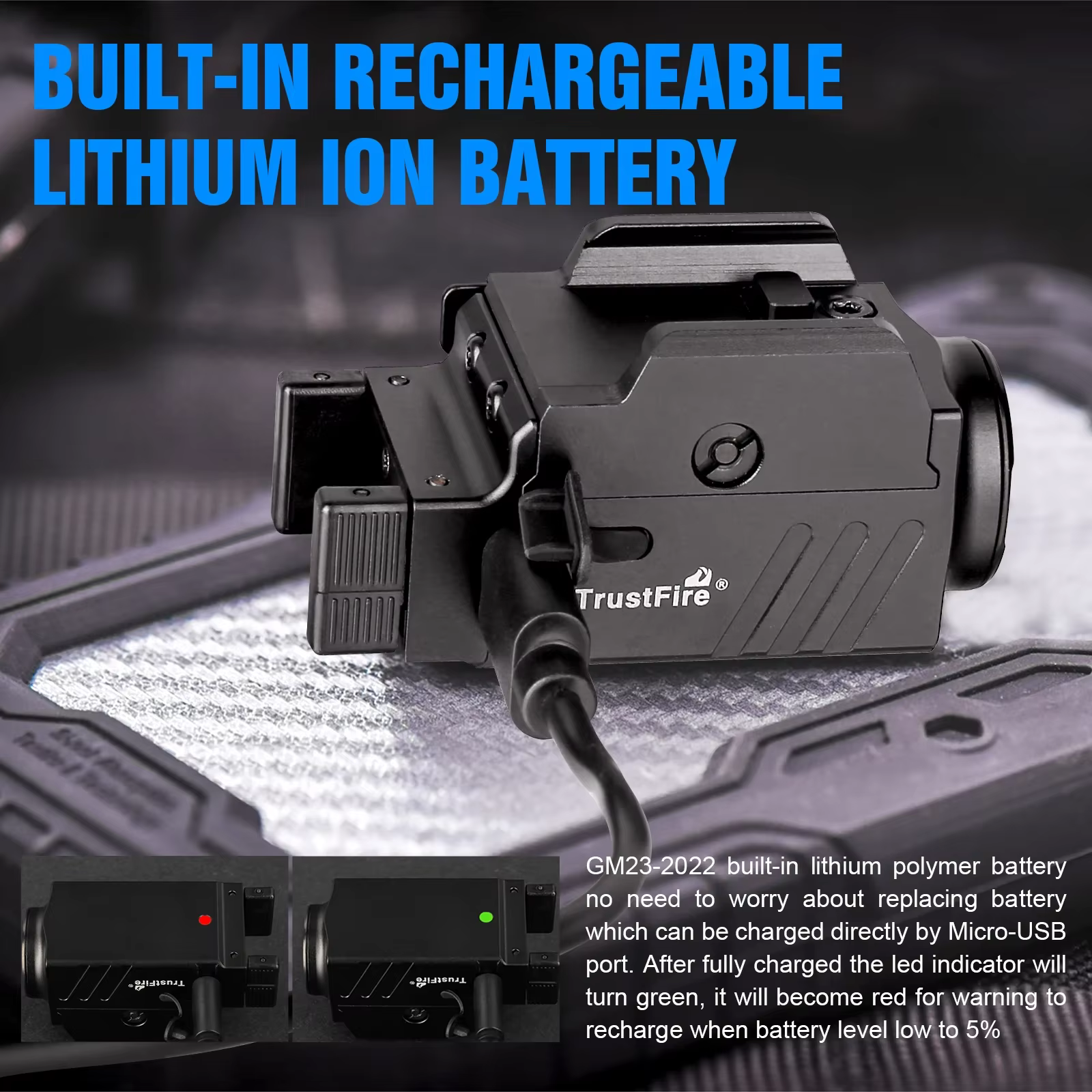 Trustfire GM23 lampes de poche tactiques LED Mini pistolet lumières 800 Lumens USB Rechargeable pist