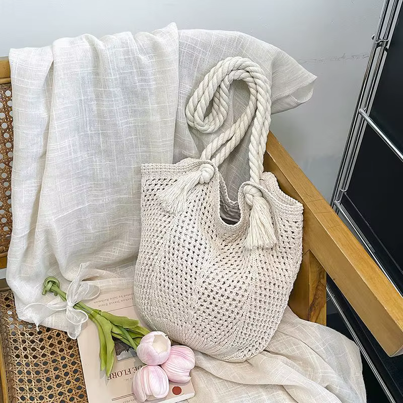 Sacs à bandoulière pour femmes, fourre-tout tricoté décontracté, fourre-tout fait à la main, grande 