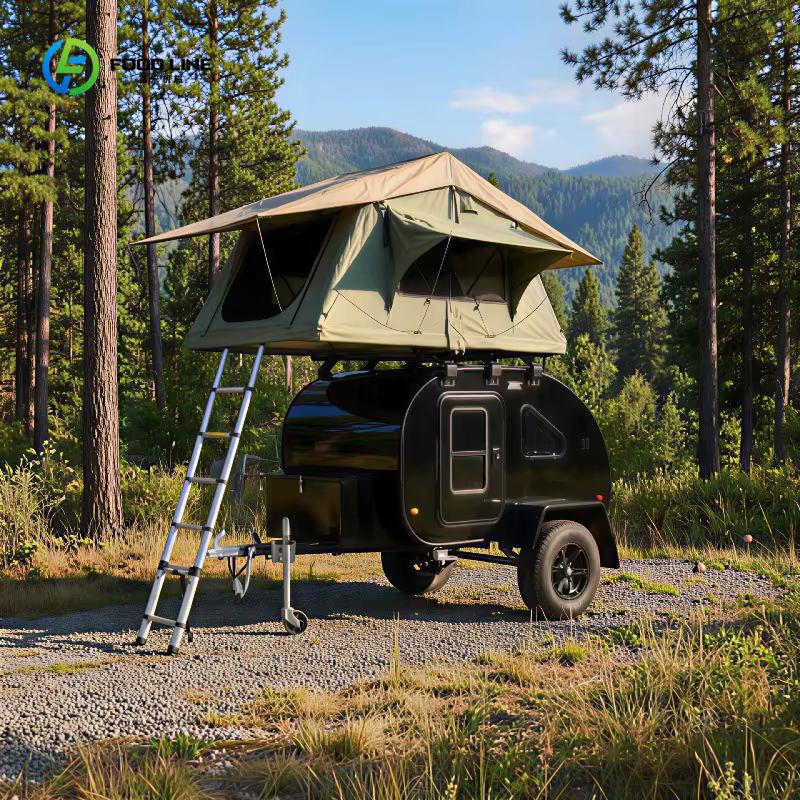 Roulotte de camping personnalisée en forme de larme, légère, conçue pour le tout-terrain, avec tente