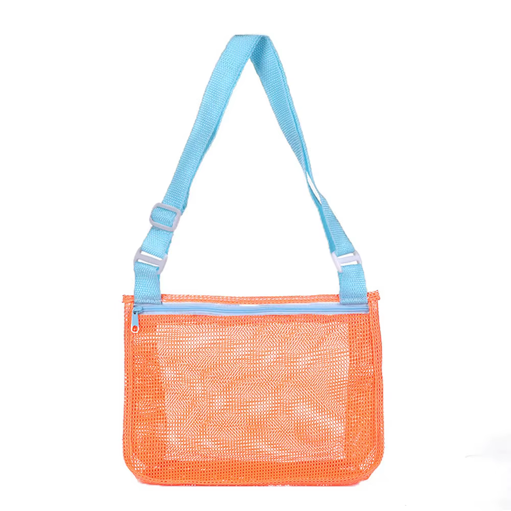 Sac de plage en maille pour enfants, avec sangle réglable, fermeture éclair, sac de rangement pour l