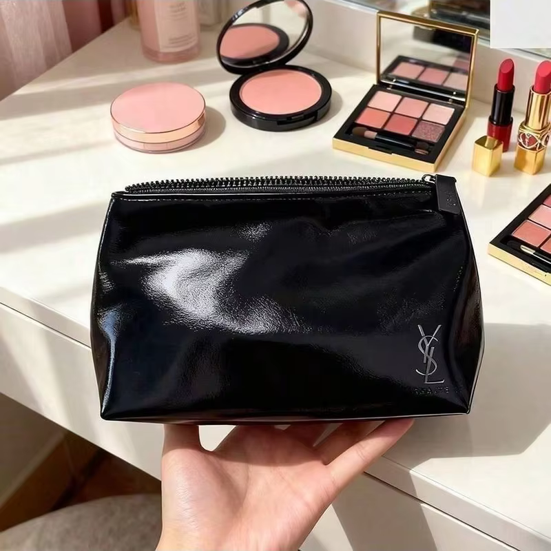 Sac à maquillage rectangulaire noir pour femme YSL, organiseur de cosmétiques de voyage portable, po