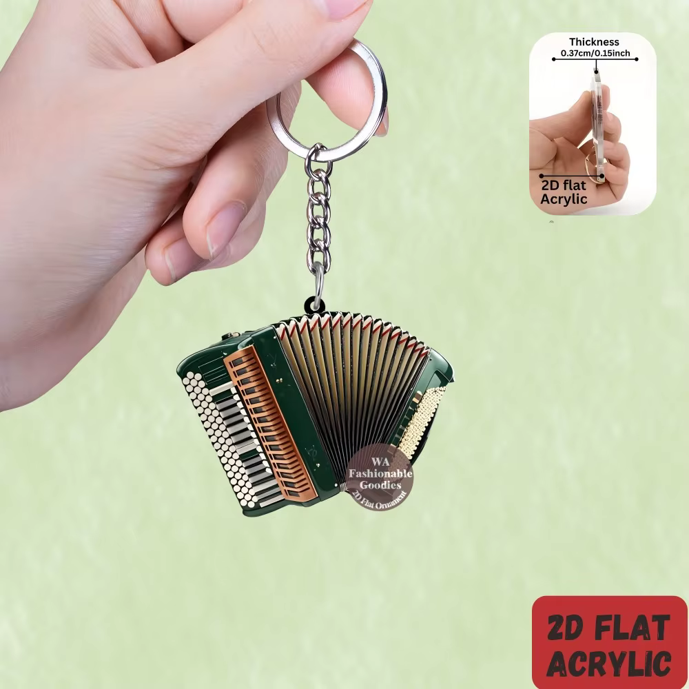 Porte-clés accordéon, pendentif acrylique plat 2D, ornement sur le thème des instruments de musique,