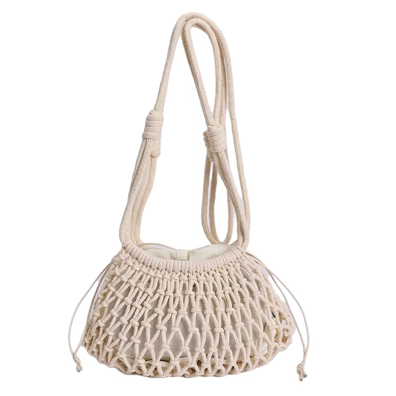 Sac à main bohème tricoté à la main, mini sac à bandoulière léger en filet ajouré, sac de plage déco