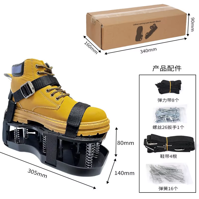 1 paire de chaussures aérateur de pelouse noires, chaussures de jardin à pointes, aération du sol ré