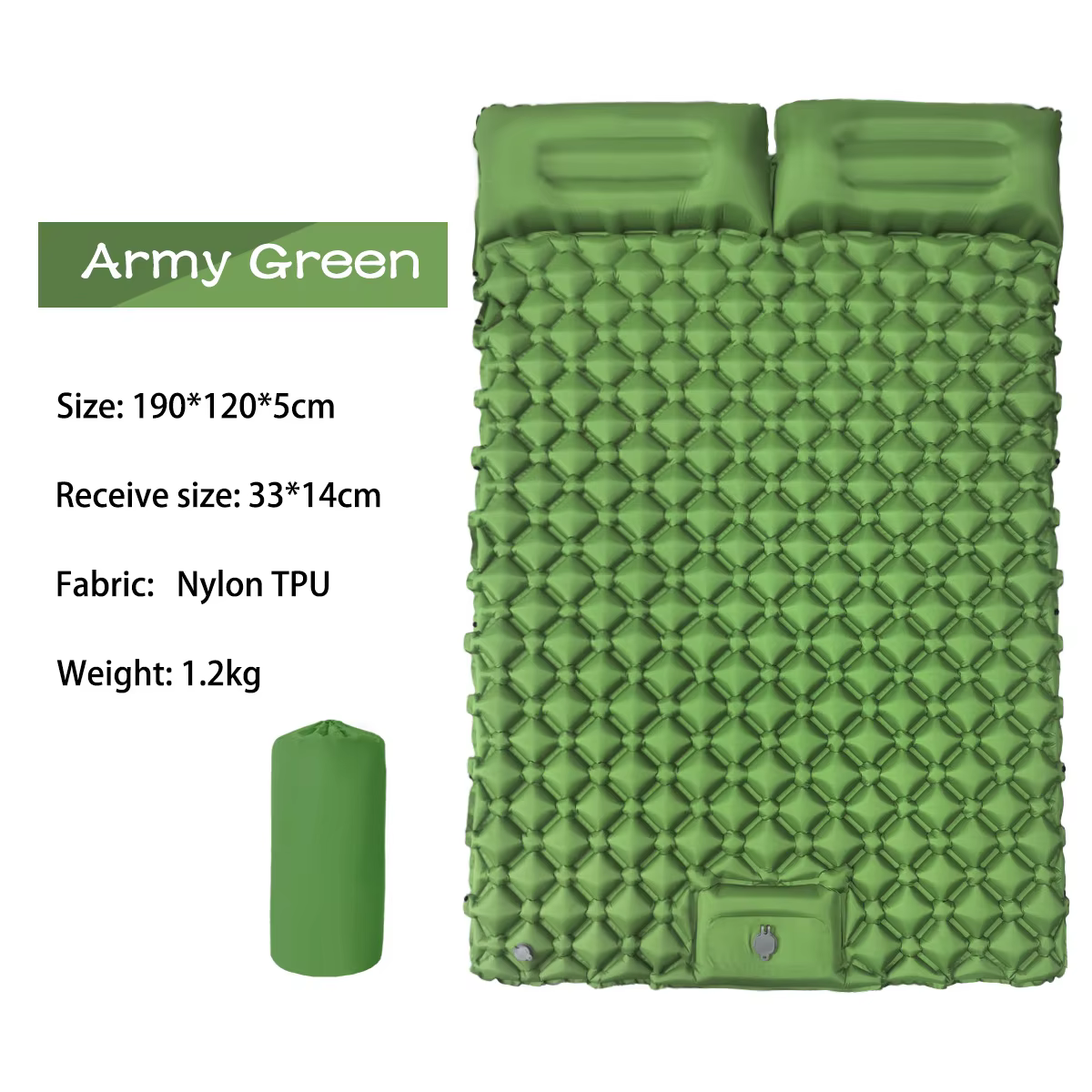 Matelas gonflable de camping pour 2 personnes avec pompe intégrée à commande au pied et oreiller
