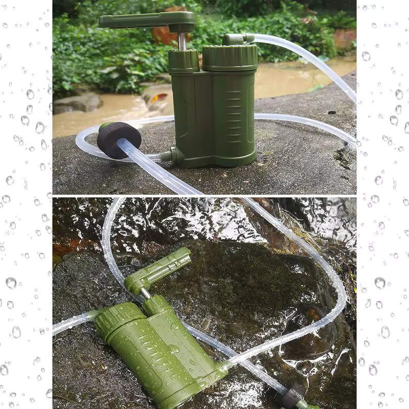 Équipement de survie d'urgence filtre à eau pompe à main équipement de secours purificateur d'eau en