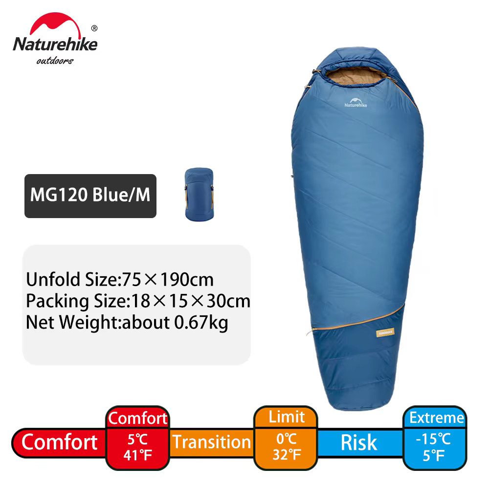 Sac de couchage momie Naturehike MG120 MG270 -2~5 ℃ Équipement de randonnée et de camping ultralég