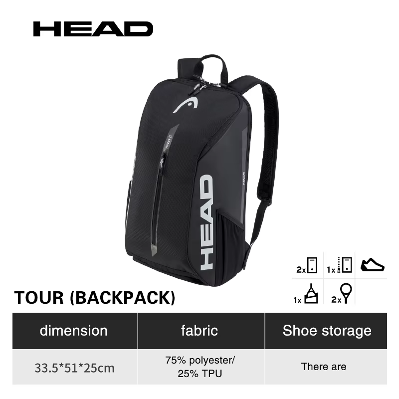 HEAD TOUR TEAM Series Sac à dos de tennis original 1-2Pack Sac de raquette de tennis Padel Beach Sac