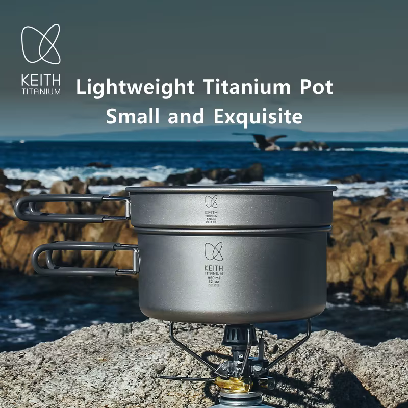 Keith Ensemble de casseroles en titane Bols d'extérieur Randonnée Camping Batterie de cuisine légère