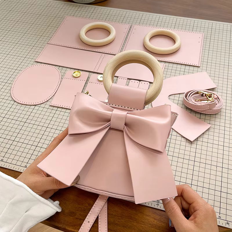 Kit de fabrication de sacs seau en cuir, bricolage, sac à main à nœud papillon mignon, matériaux de 