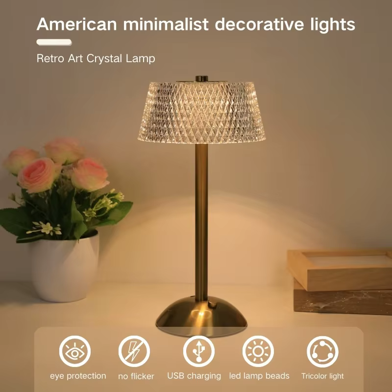 Lampe de chevet en cristal minimaliste moderne, veilleuse à luminosité réglable à commande tactile, 