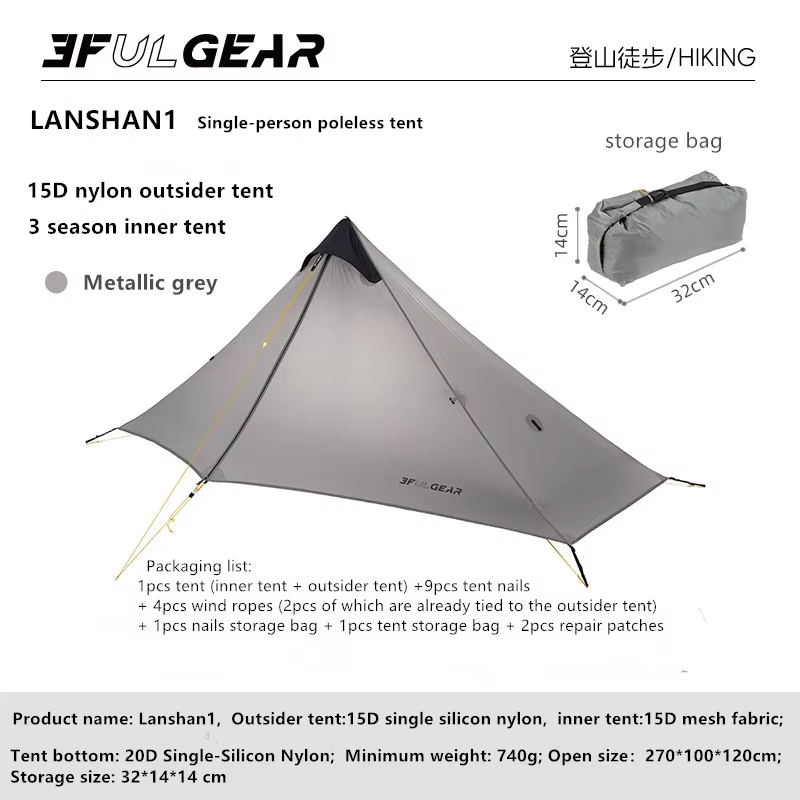 3F UL Gear-Tente de randonnée portable ultralégère, tente double couche pour le camping, l'escalade,