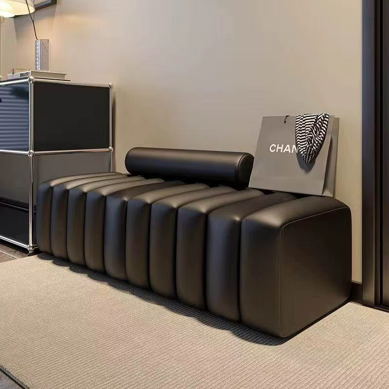 Pouf d'entrée moderne noir pour chambre à coucher, tabouret de sol pour changer de chaussures, meubl