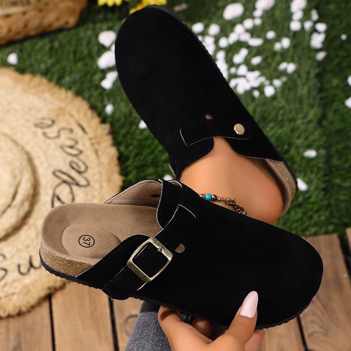 Sabots à semelle en liège pour femmes et hommes, mules en cuir tendance, chaussures confortables ave