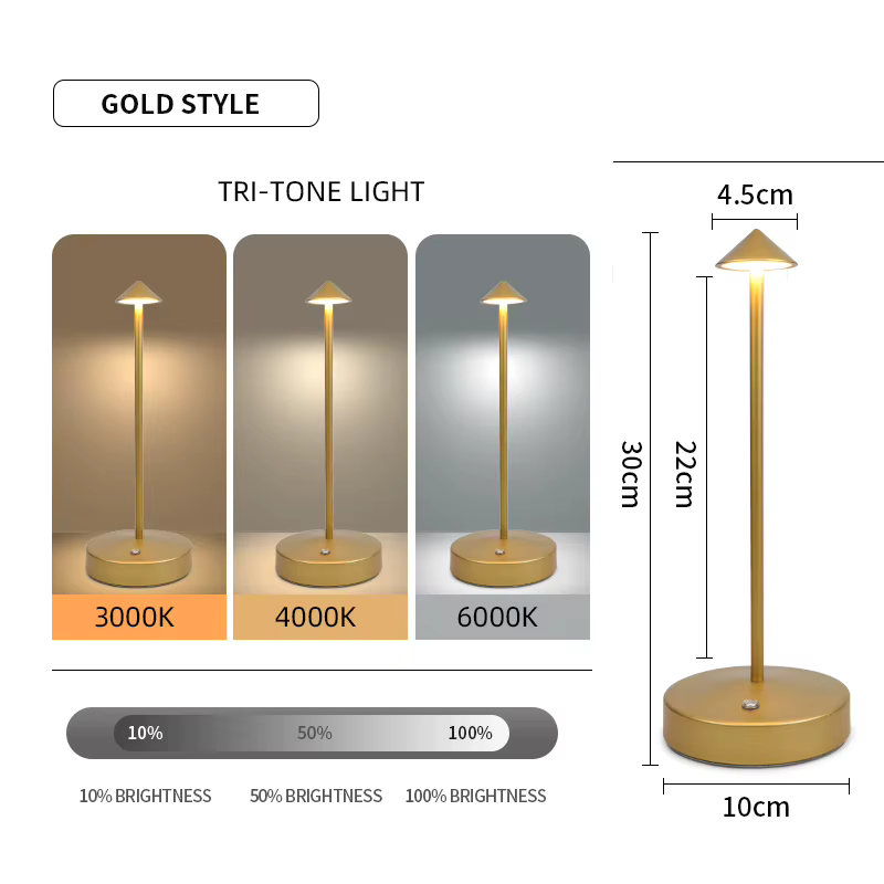 Lampe de table LED portable - Lampe de table à pointe en forme de champignon à trois couleurs et int