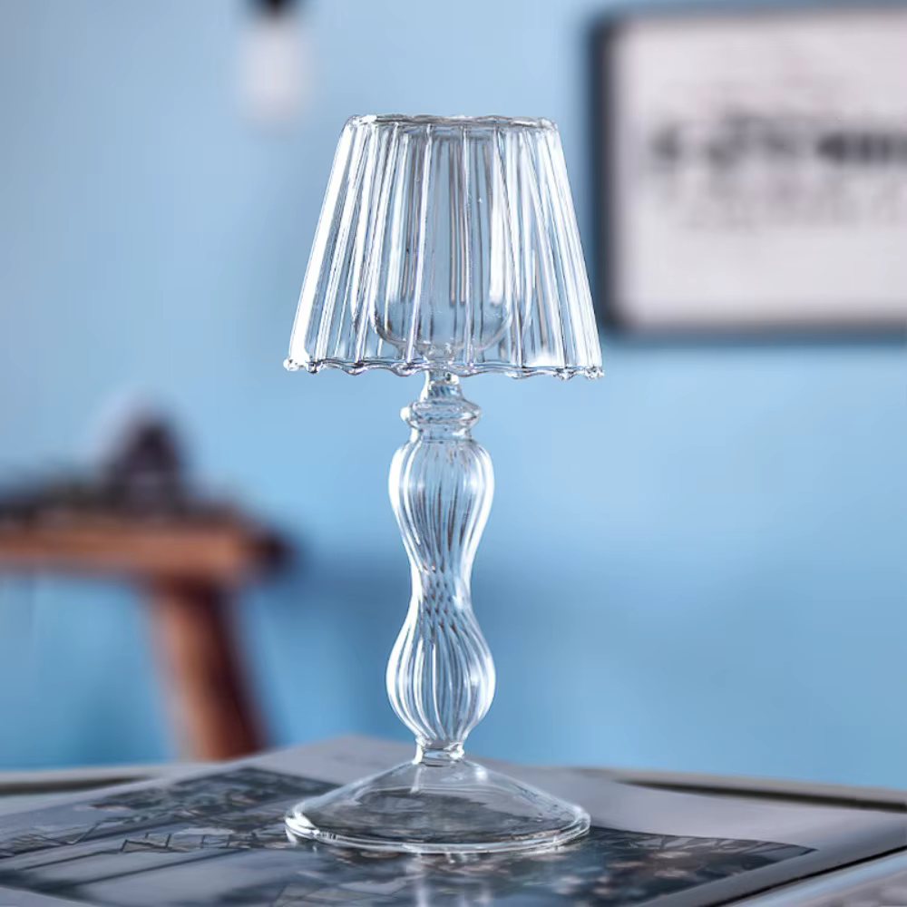 Chandelier rayé en verre à pieds hauts, bougeoir en forme de lampe d'art créatif, candélabre artisan