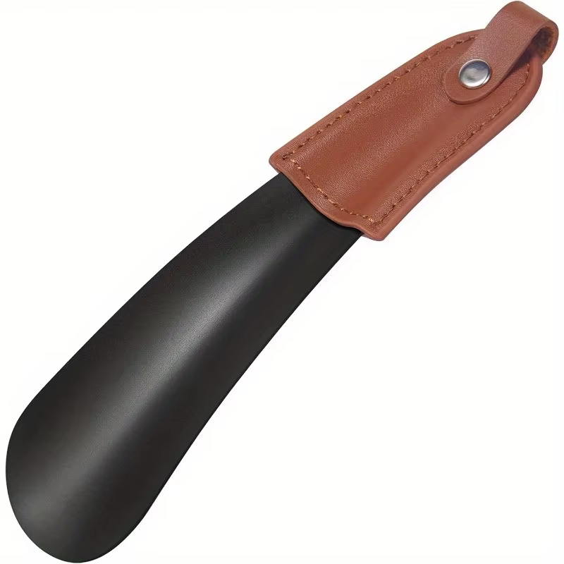 1 chausse-pied en acier inoxydable avec poignée en cuir, le chausse-pied de voyage est facile à tran