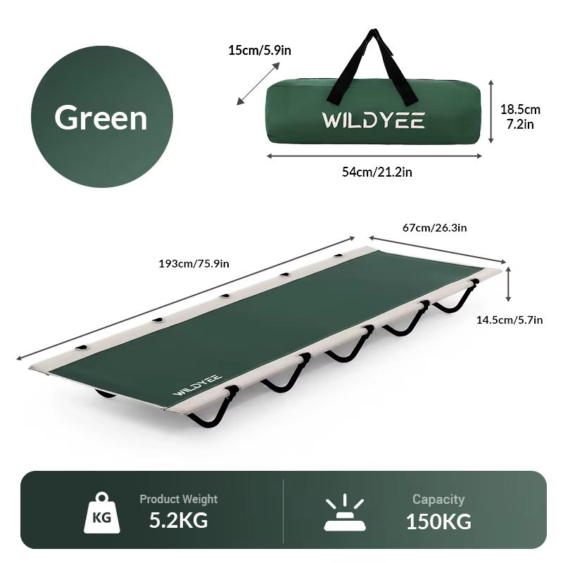 Lit de camping portable WILDYEE, installation rapide, lit de camping pliable, lit de camping compact