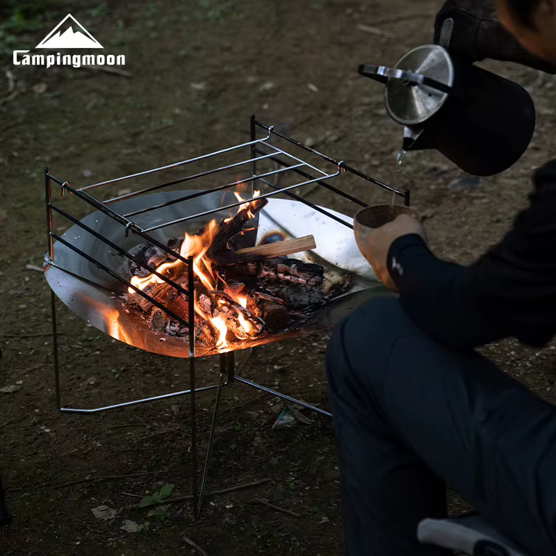 CAMPINGMOON SOLO-A3 Table de feu portable en acier inoxydable avec ponts réglables Barbecue de campi
