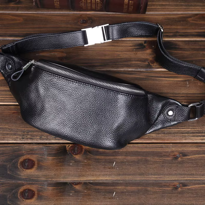 Sac de poitrine à bandoulière en cuir de qualité supérieure pour hommes, sac de taille de sport pour