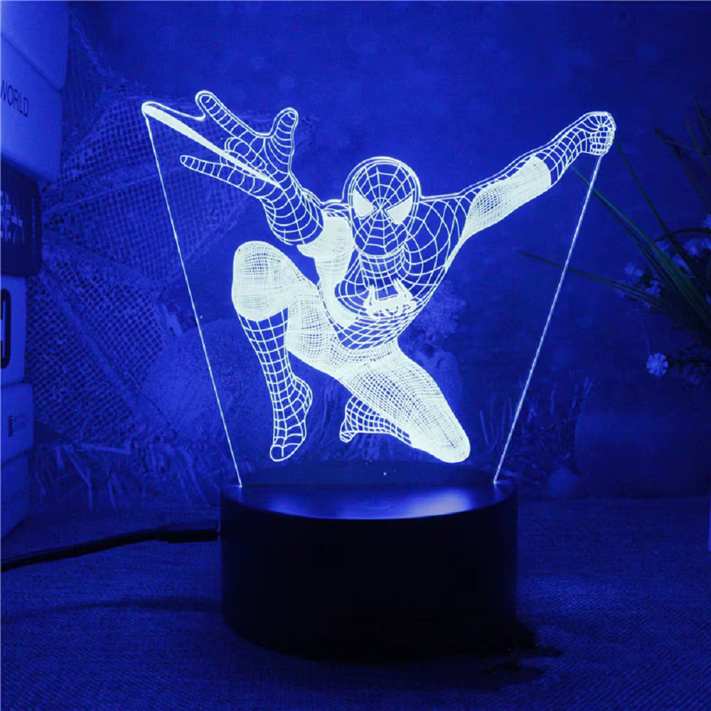 Spiderman 3D acrylique veilleuse USB stéréo LED lampe de bureau lumière fantôme Surprise cadeau d'an