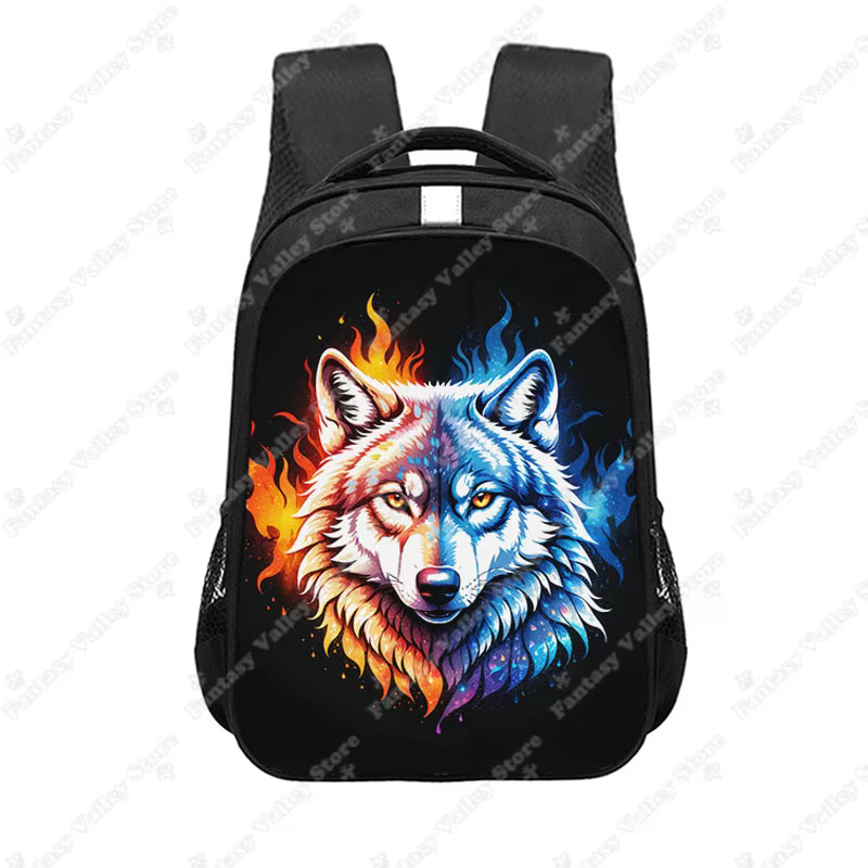 Sac à dos Ice Fire Wolf pour enfants, tigre, renard, animaux, sac de rangement pour adolescents, car