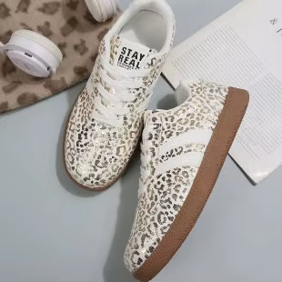 Chaussures de sport décontractées grande taille à imprimé léopard, à lacets, pour couple, couleur un