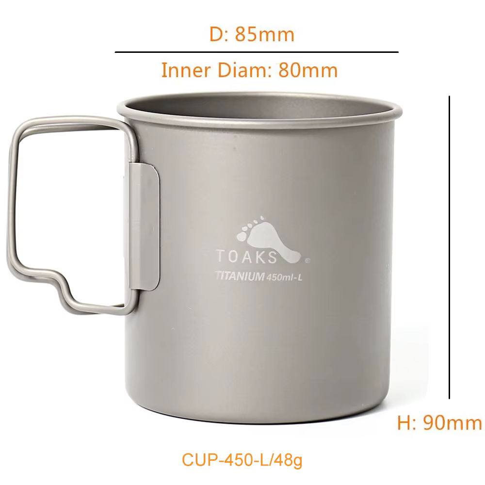 TOAKS-Tasse en Titane Version Ultralégère avec Poignée Pliable, Équipement de Camping en Plein Air, 