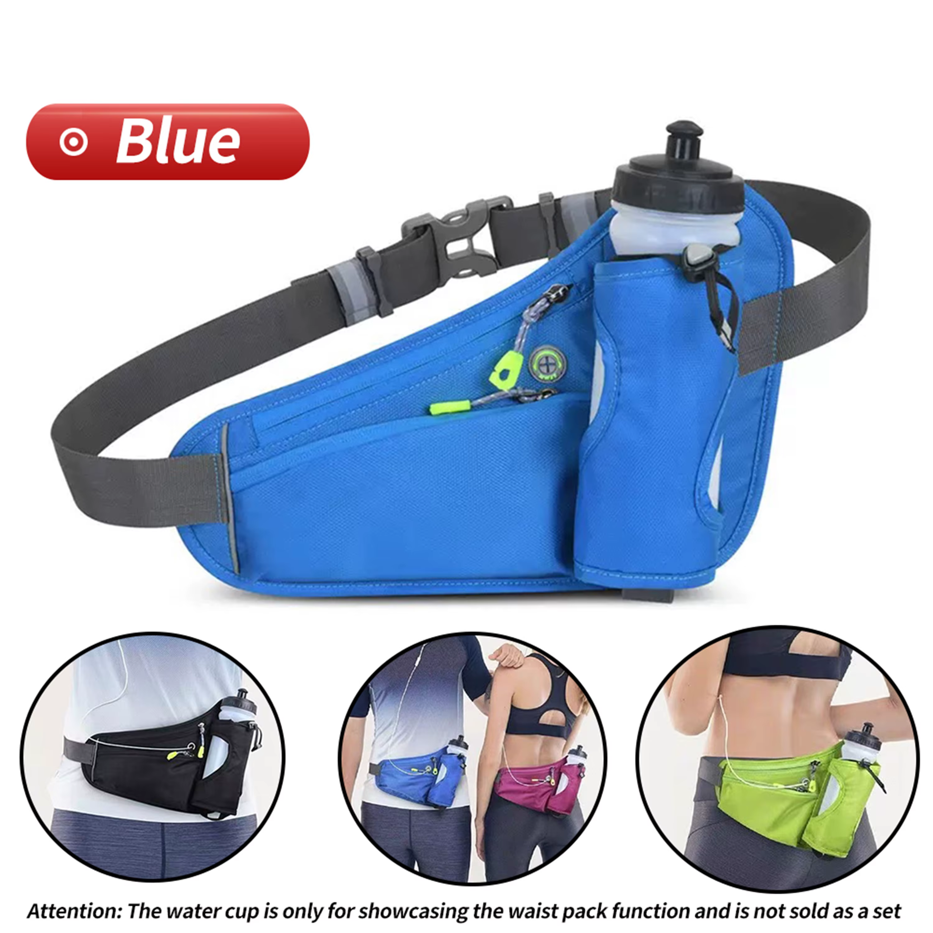 Sac banane de sport unisexe multicolore avec poche pour bouteille d'eau, ceinture de course ajustabl