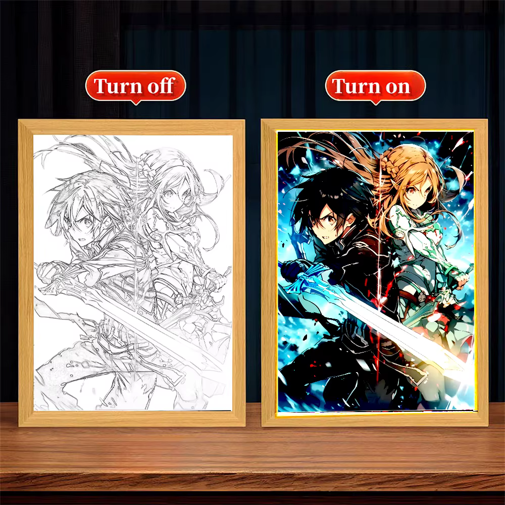 Anime Figure épée Art en ligne lumière peinture cadre Photo Kirito Figure lampes LED maison chambre 