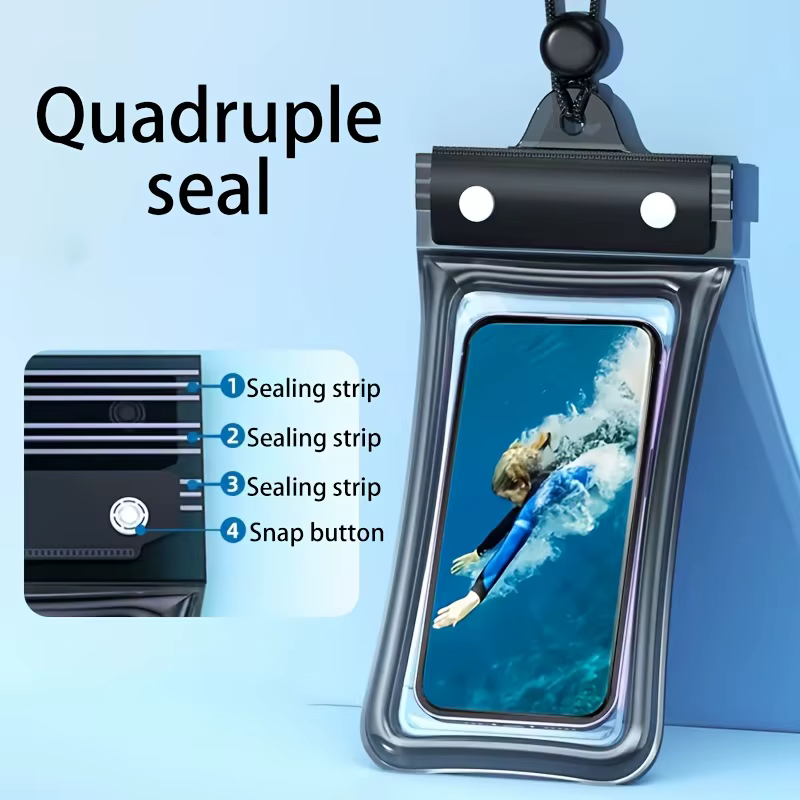 Pochette étanche pour téléphone à 4 compartiments, design 3D, compatible avec les coques épaisses, s