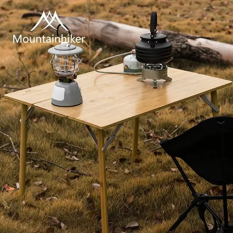 MOUNTAINHIKER Camping en plein air bambou 2/3 Table pliante Portable stockage rapide bureau pliant T
