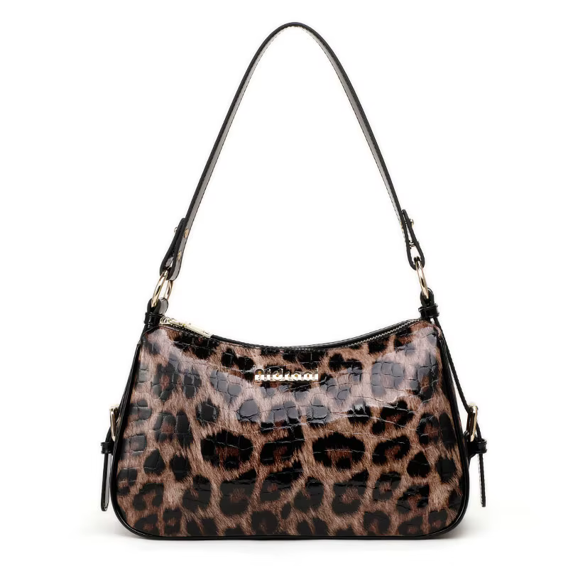 Sac Hobo en cuir verni motif léopard vintage pour femme, avec bandoulière réglable, à porter sous le