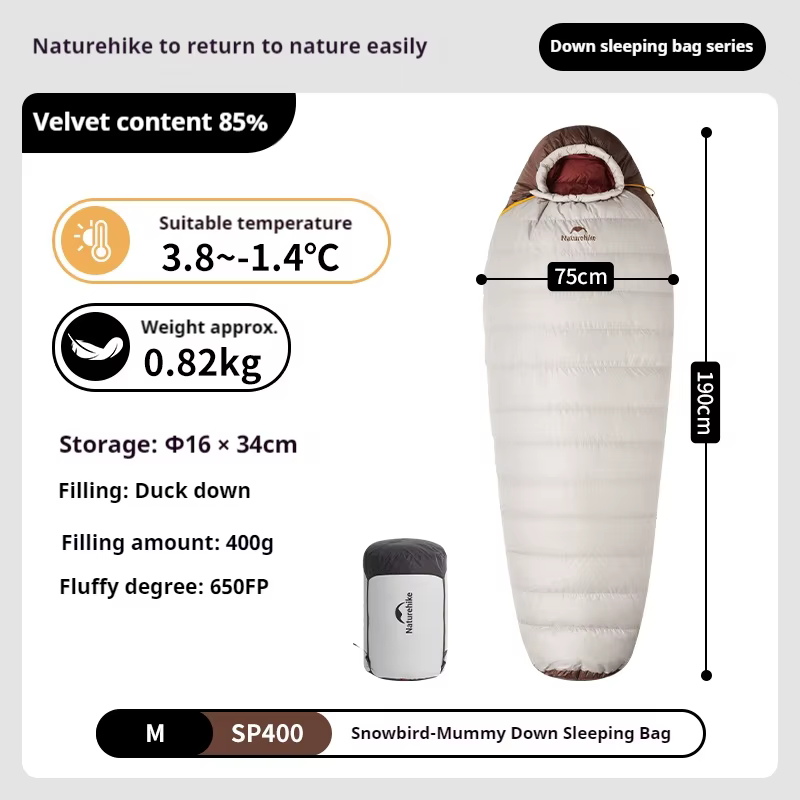Naturerandonnée Snowbird sac de couchage 650FP duvet de canard chaud Camping en plein air coupe-vent