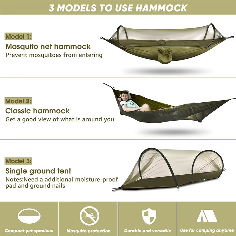 WESTTUNE-hamac de camping 3 en 1, en nylon, avec maille anti-moustiques, ouverture automatique rapid