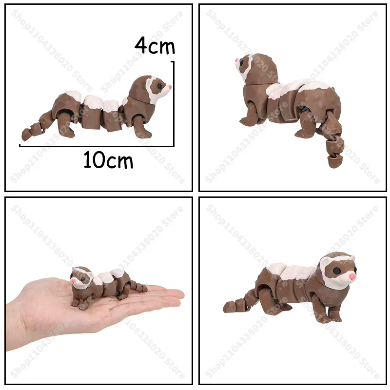 Figurine de furet articulée – Animal en peluche articulé marron et blanc de 8 cm, poseable à collect