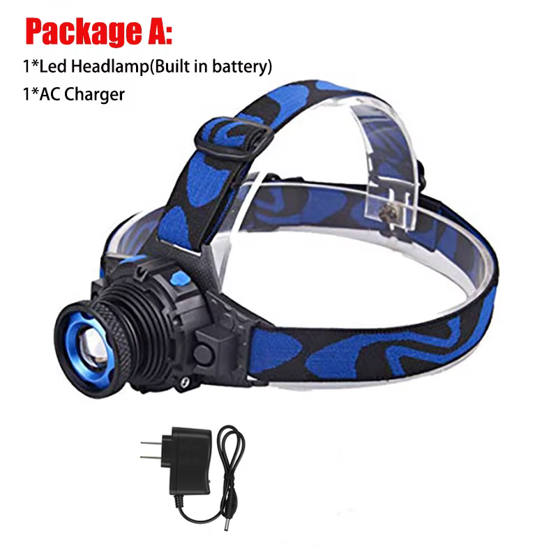 ZK20 lampe frontale LED étanche 8000Lums batterie intégrée lampe de poche phare Rechargeable Zoom ro