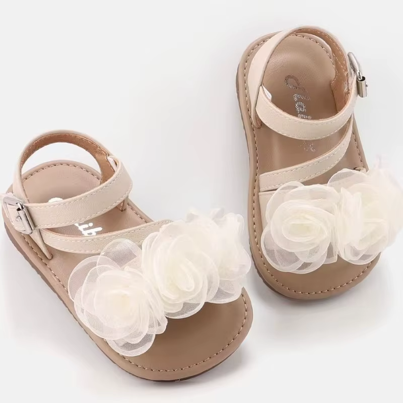 Sandales Bébé à Bout Ouvert avec Fleurs en Dentelle, Chaussures de Plage pour Enfants, Semelle Soupl