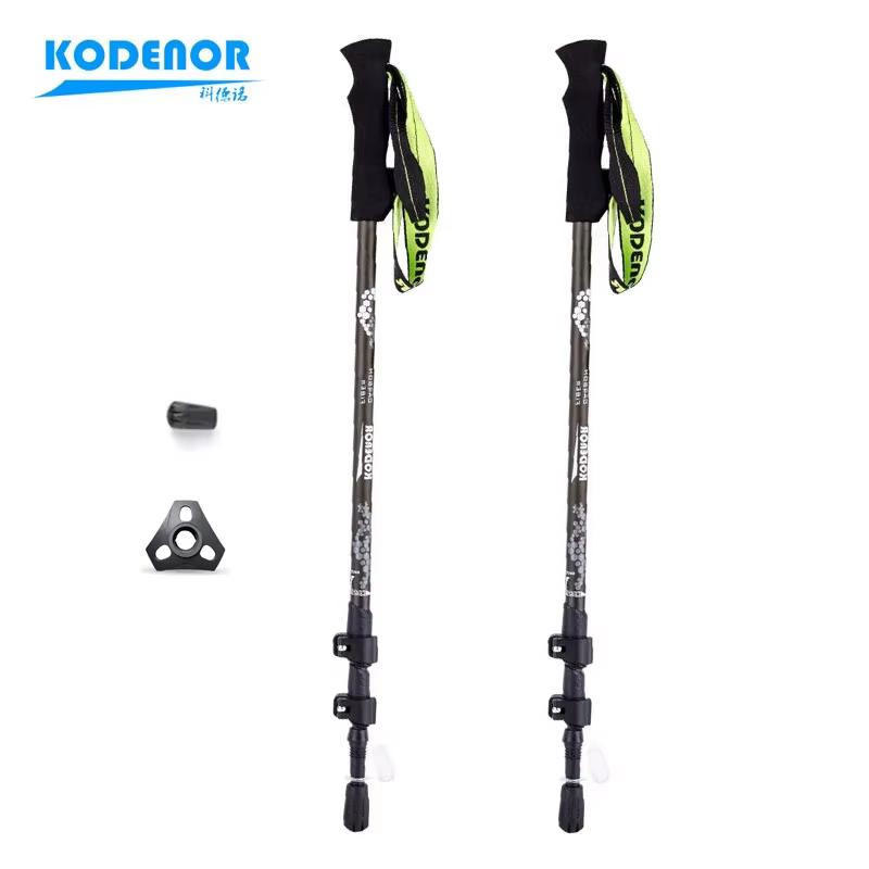 2 bâtons de marche en carbone, 3 sections, 63-135cm, poignée droite en EVA, Alpenstocks, randonnée e