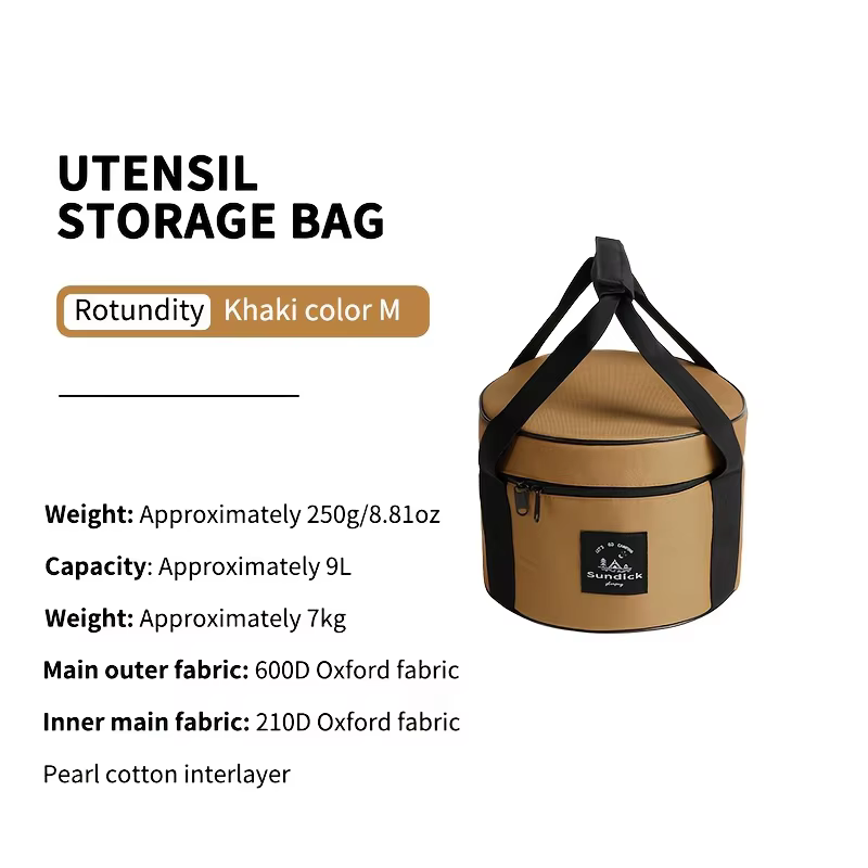 Sac de rangement rembourré pour ustensiles de camping 9L/14L, sac de transport rond antichoc pour us