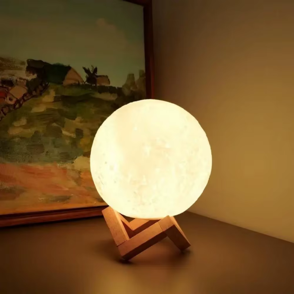 Lampe lunaire 3D, veilleuse, lampe de table à piles pour chambre à coucher, chambre d'enfant, cadeau