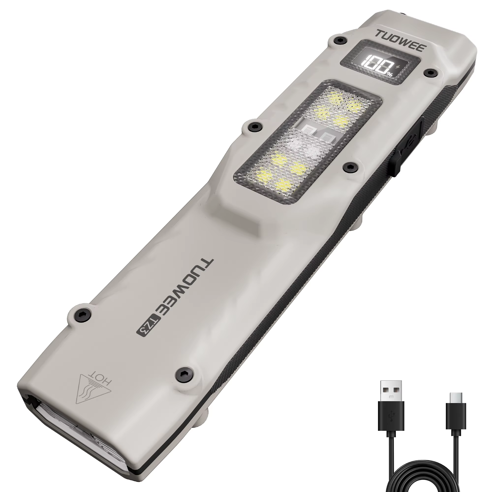 Lampe de poche tactique Rechargeable EDC, lampe de poche LED à double interrupteur avec affichage nu