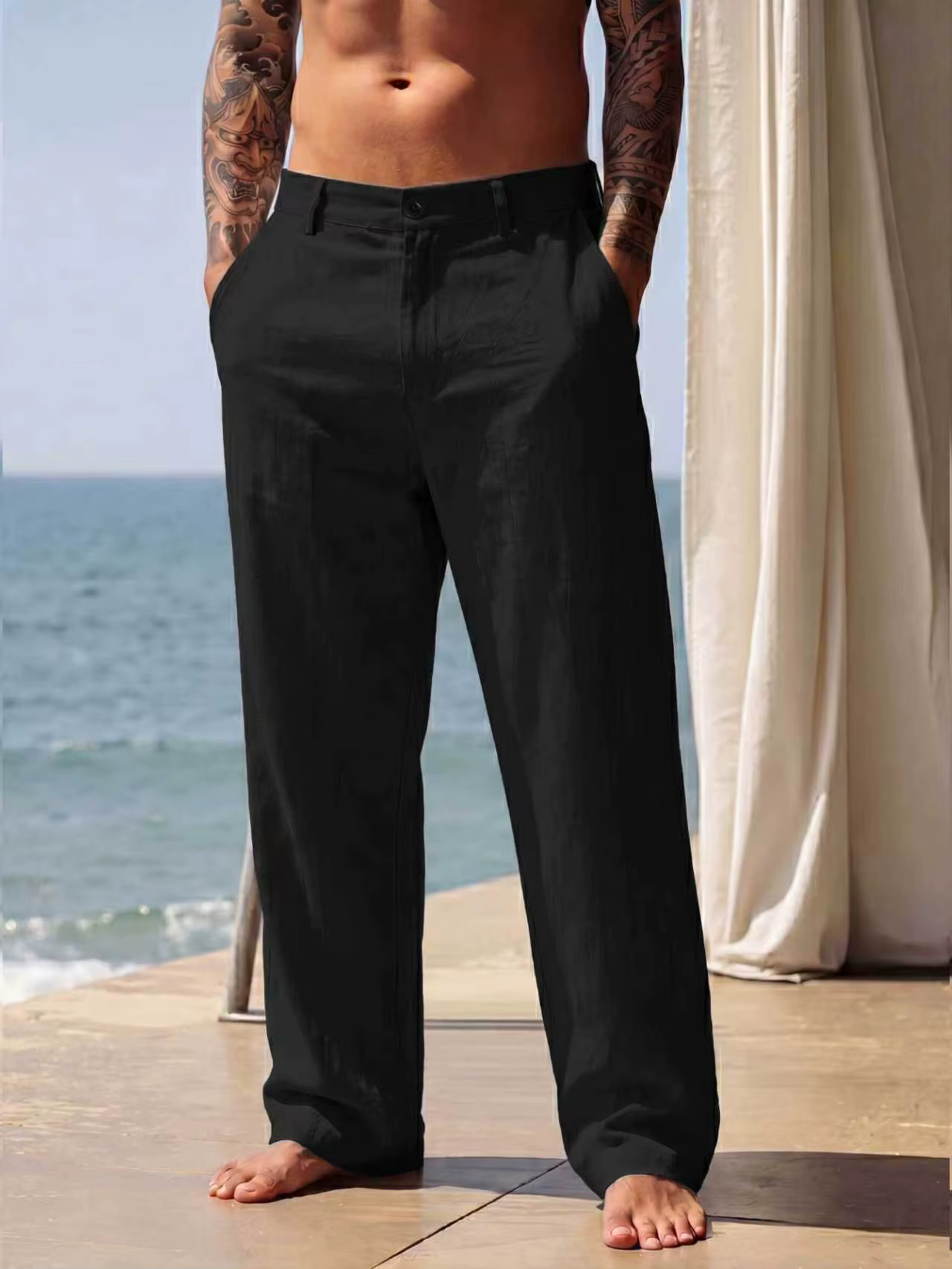 Pantalon en lin coupe droite 2026 – Nouvelle collection printemps-automne – Pantalon décontracté pol
