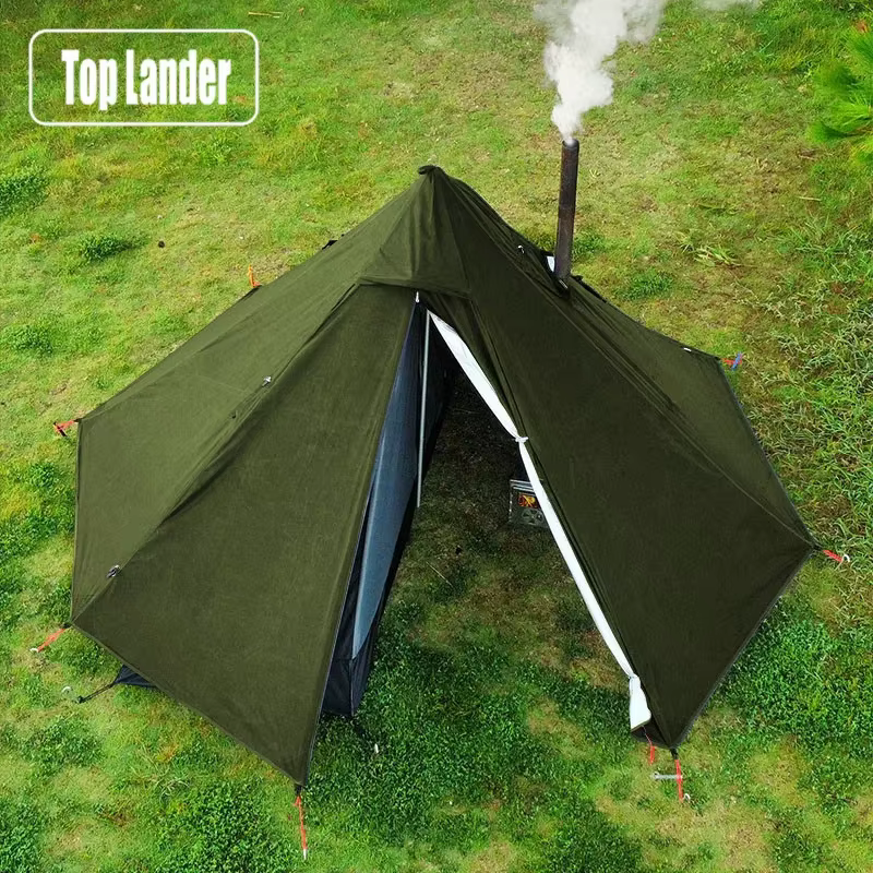 Tente Tipi de Camping avec fenêtre de cheminée, extérieur ultraléger, Tipi pyramide, Double couche,