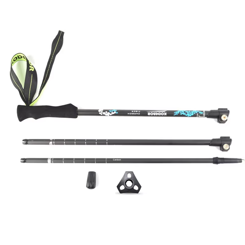 2 bâtons de marche en carbone, 3 sections, 63-135cm, poignée droite en EVA, Alpenstocks, randonnée e