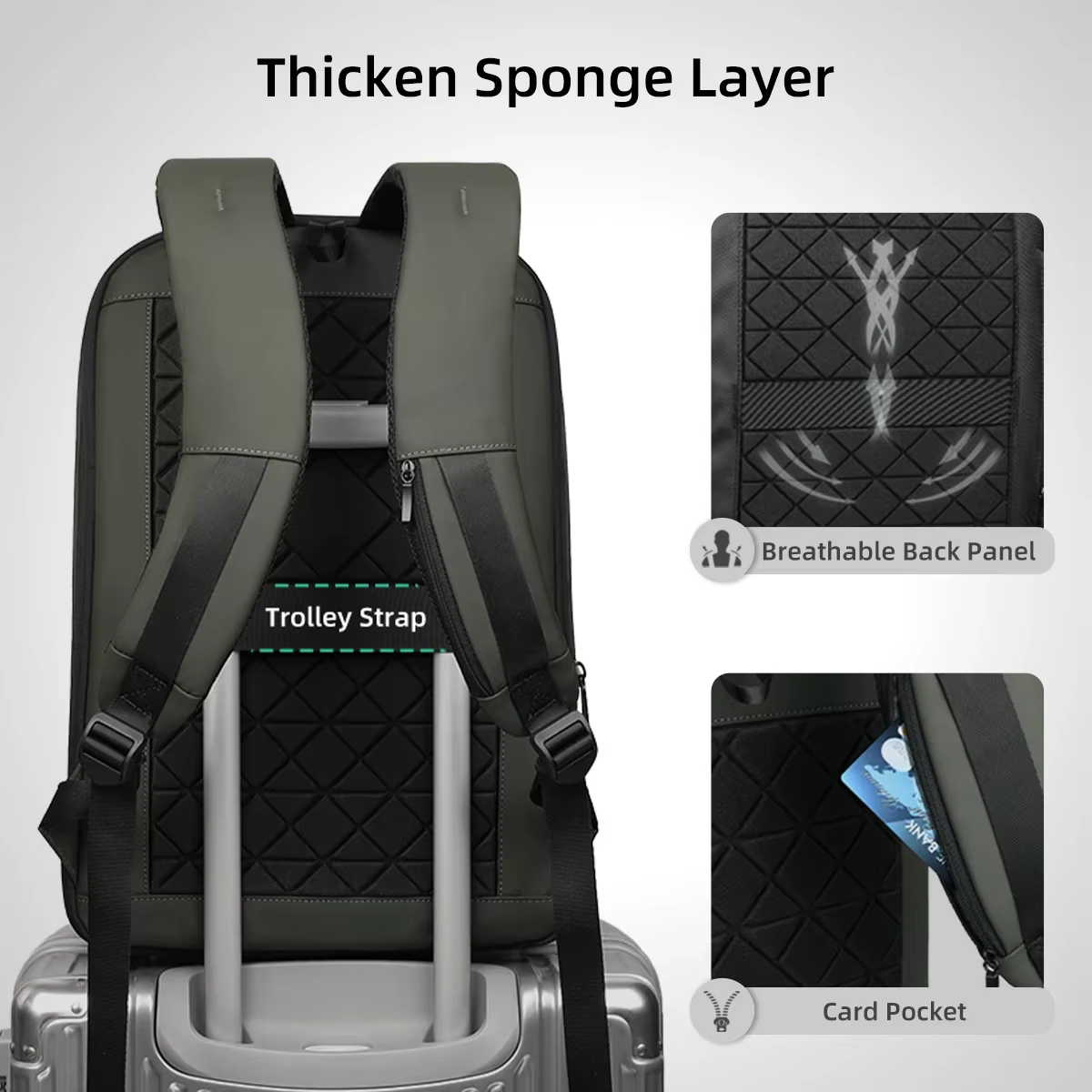 HK – sac à dos d'affaires extensible pour hommes, léger, pour ordinateur portable de 15.6 pouces, av