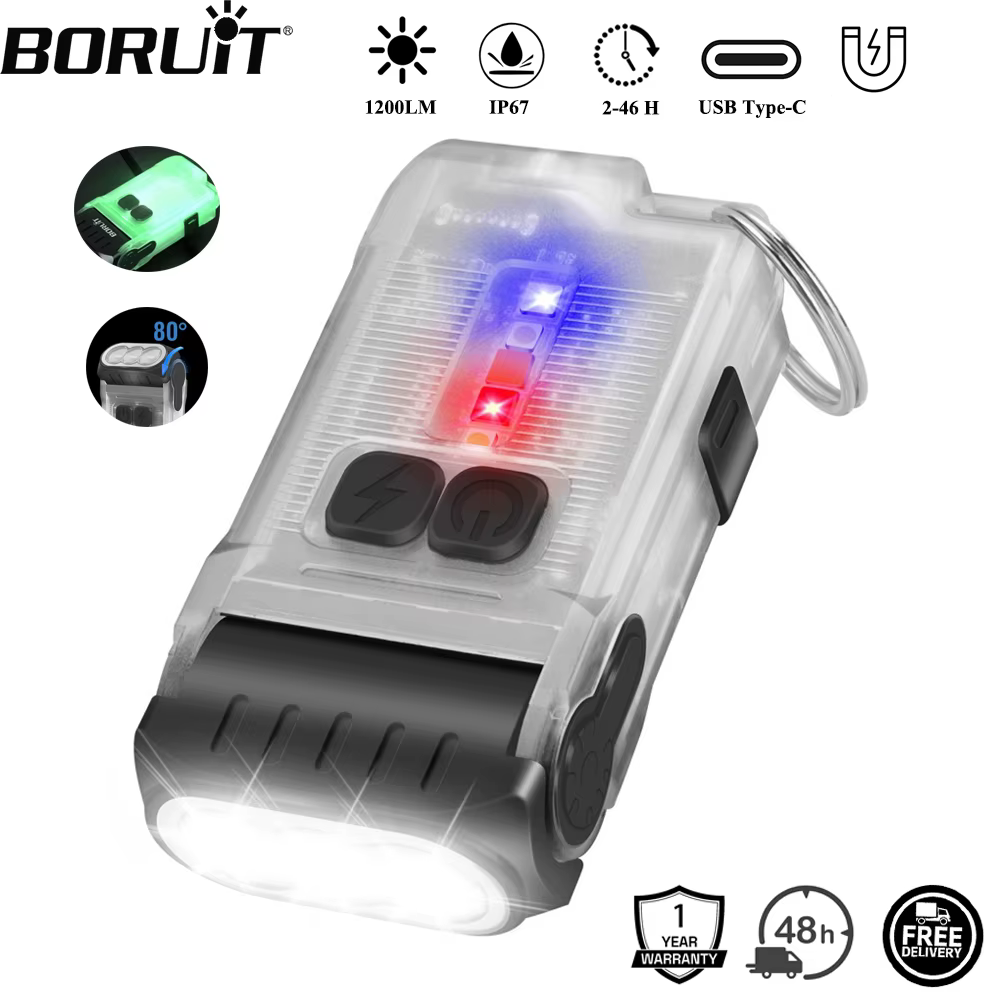 BORUiT V15 1200LM porte-clés LED lampe de poche EDC type-c lampe de travail Rechargeable torche avec