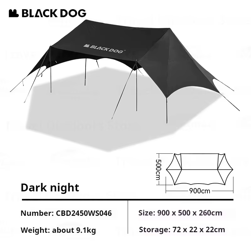 Tente auvent BLACKDOG grand espace, revêtement noir, protection solaire, imperméable, abri solaire, 