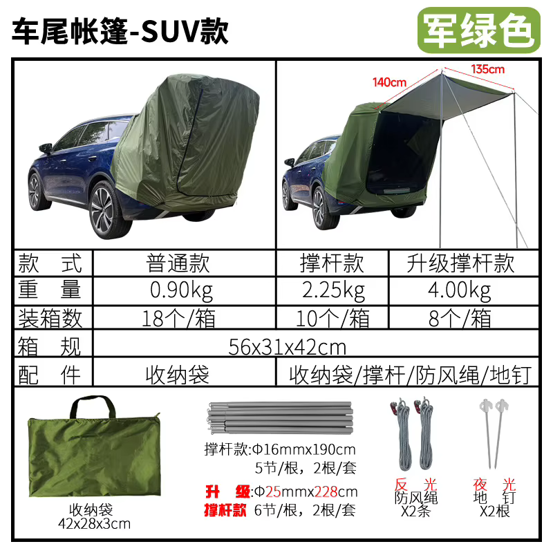 Tente de camping extérieure, auvent arrière, extension de toit, protection solaire, protection contr