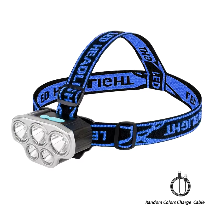 Lampe frontale puissante à 5 LED, rechargeable par USB, lampe frontale de pêche, lampe torche étanch